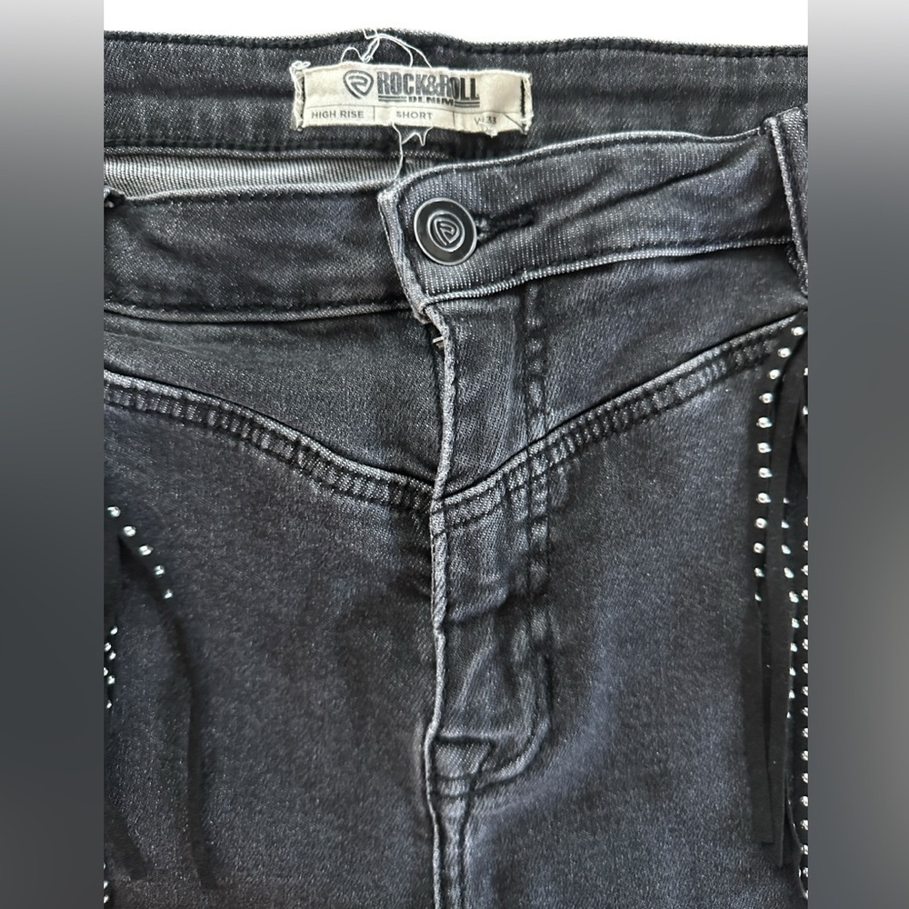 Rock & Roll Denim High Rise Fringe Shorts β Black W33 - Picture 6 of 12